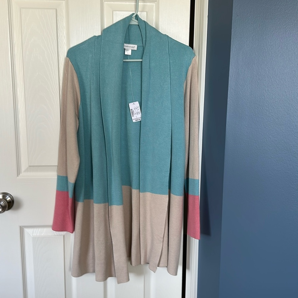 NWT Christopher and Banks Colorblock Sweater Coat - Size Large